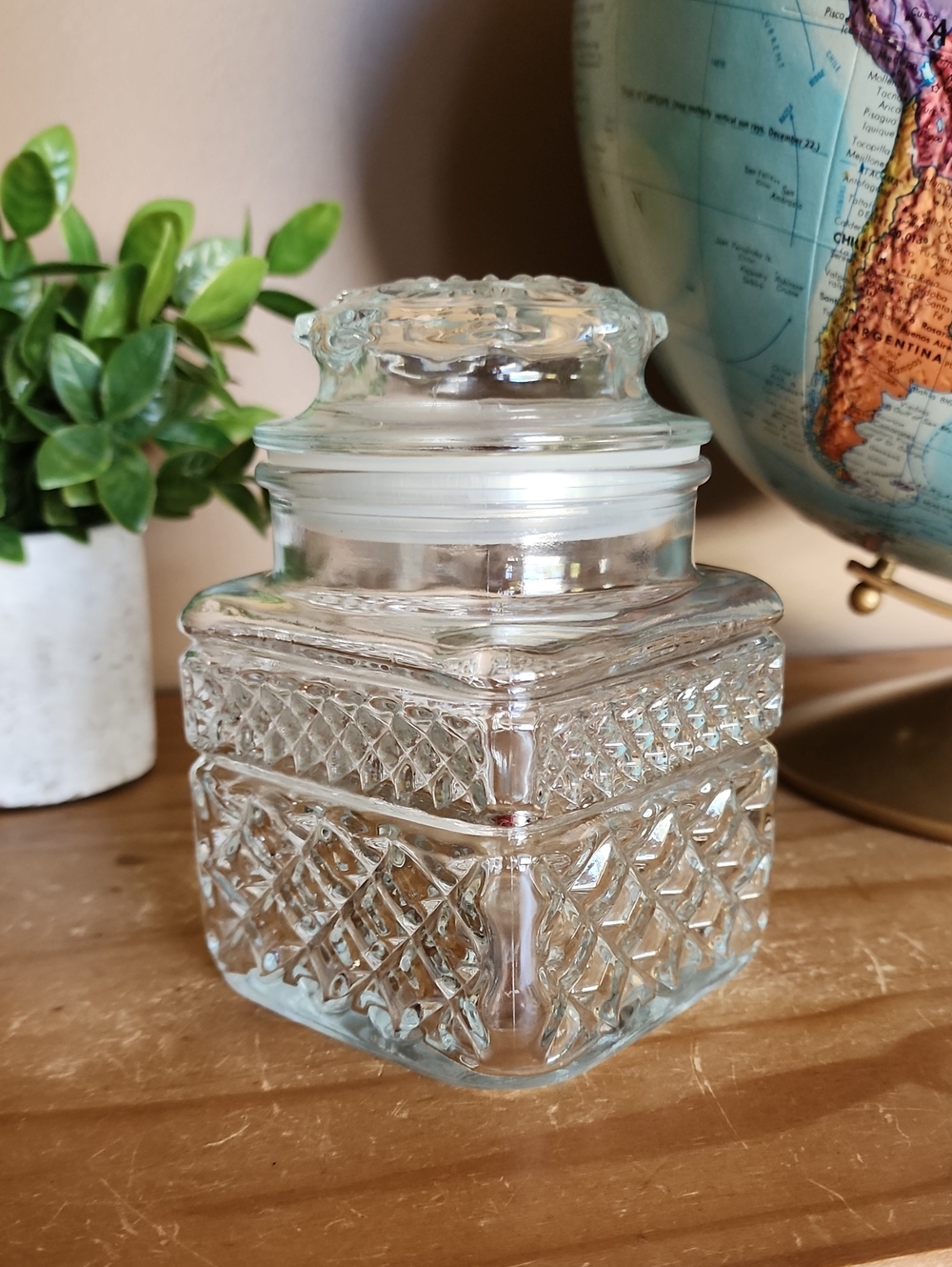Vintage Wexford Anchor Hocking Square Glass Canister With Lid